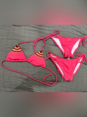 Vintage Victoria's Secret Beaded Triangle Bikini Set (SM top, XS&SM bottoms)